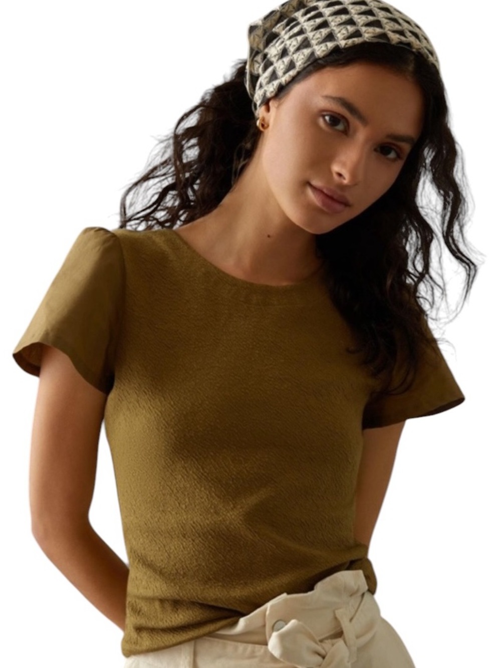 Anthropologie Women's Short Sleeve Lace Up Flutter Crisscrossed Back Size S